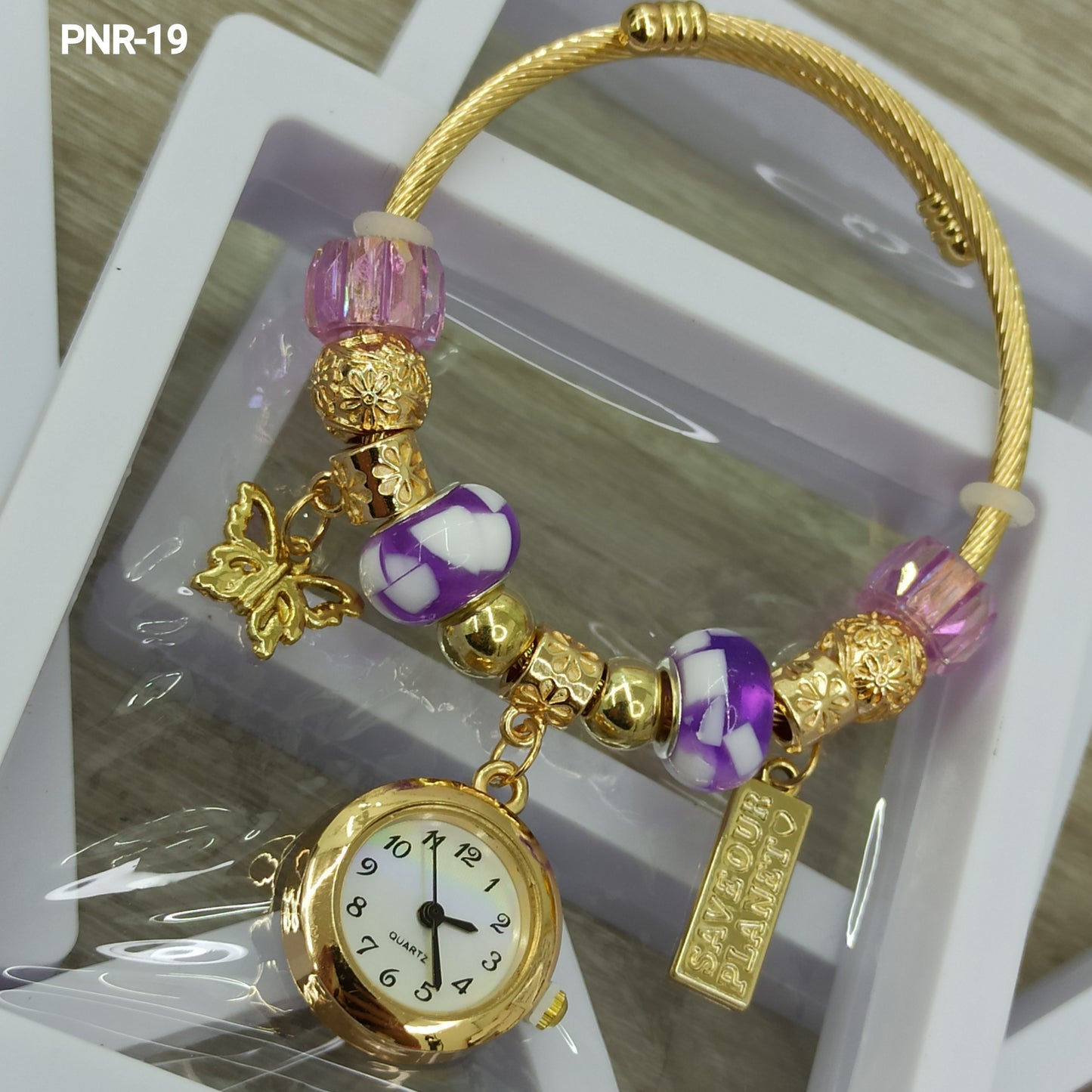 PNR RELOJ PULSERA TIPO PANDORA DORADO