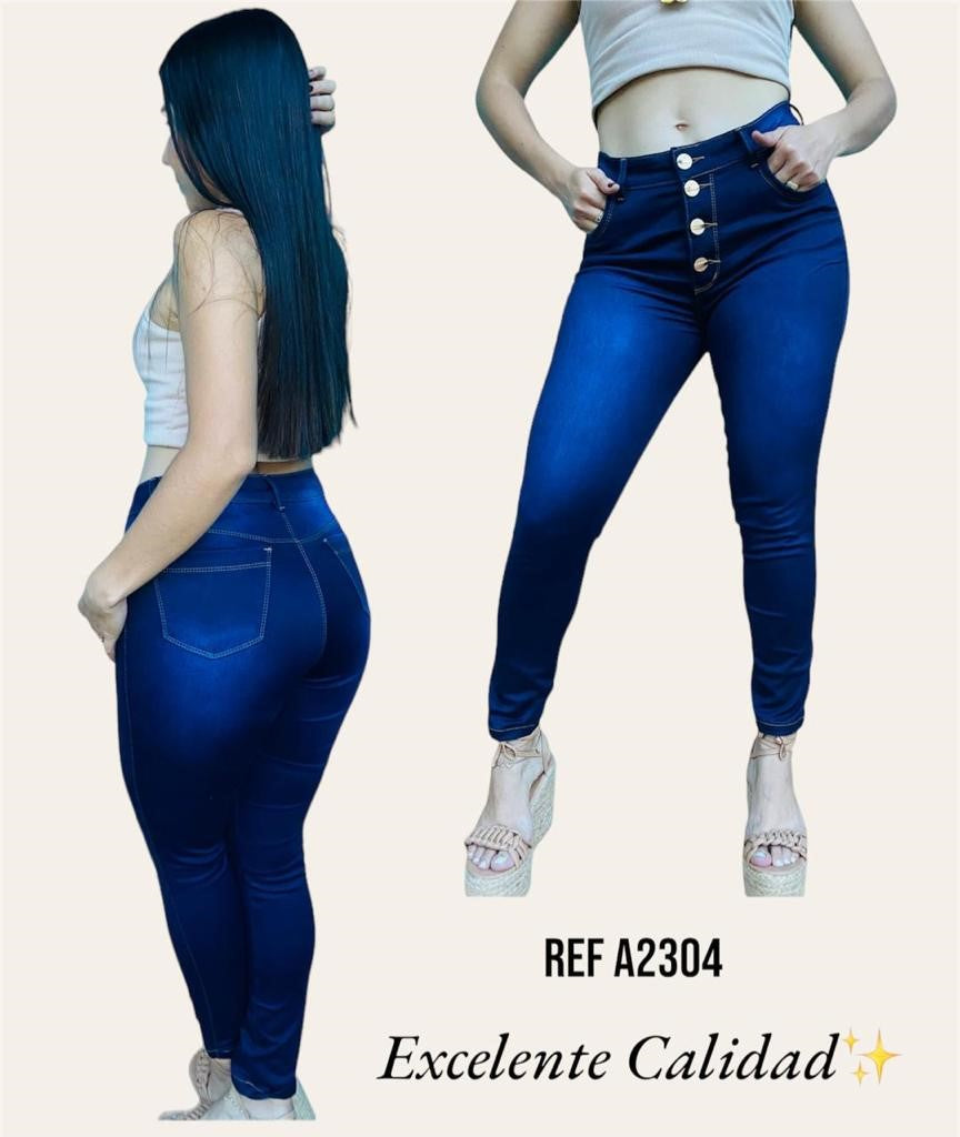 Jeans Skinny de 4 Botones - Azul y Negro